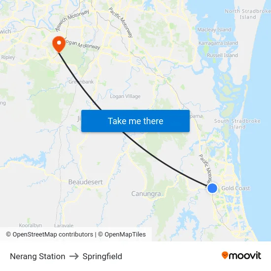 Nerang Station to Springfield map