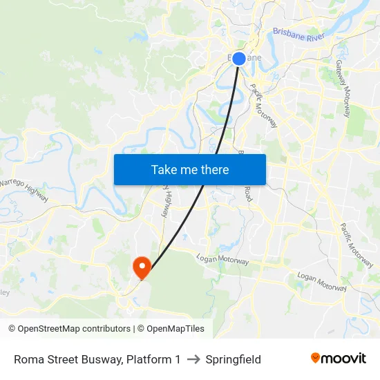 Roma Street Busway, Platform 1 to Springfield map