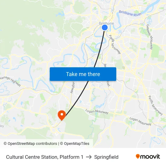 Cultural Centre Station, Platform 1 to Springfield map