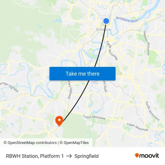 RBWH Station, Platform 1 to Springfield map