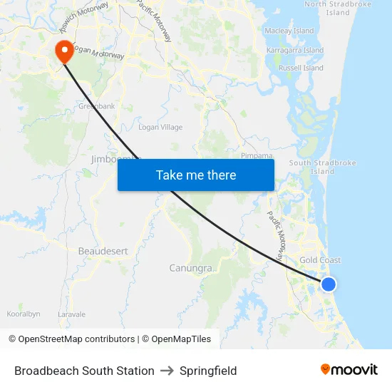 Broadbeach South Station to Springfield map