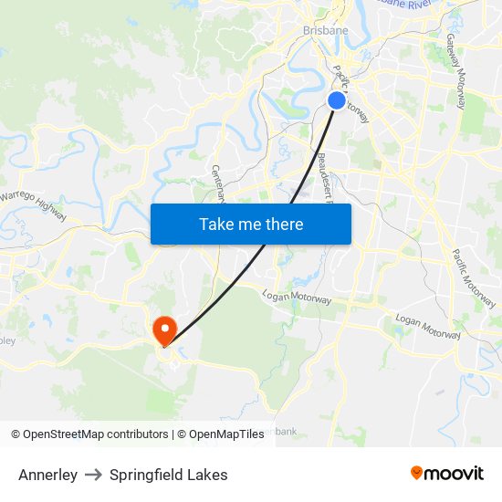 Annerley to Springfield Lakes map