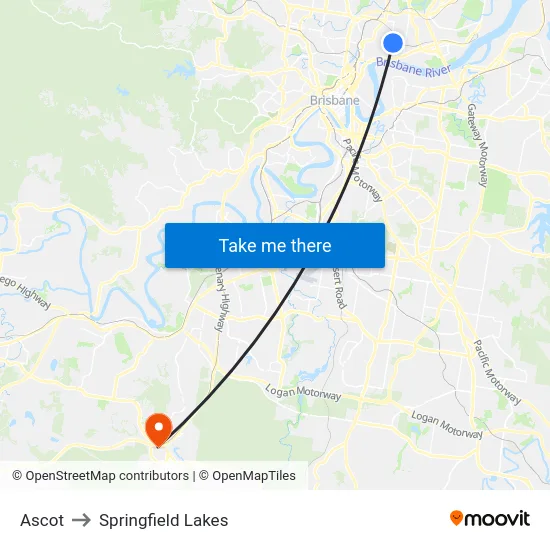 Ascot to Springfield Lakes map