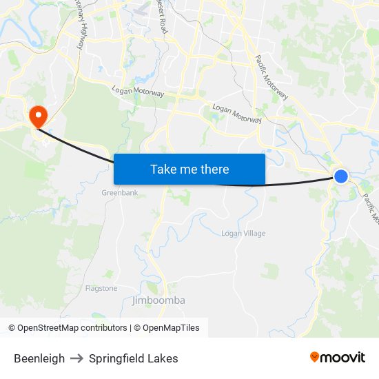 Beenleigh to Springfield Lakes map