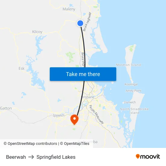 Beerwah to Springfield Lakes map