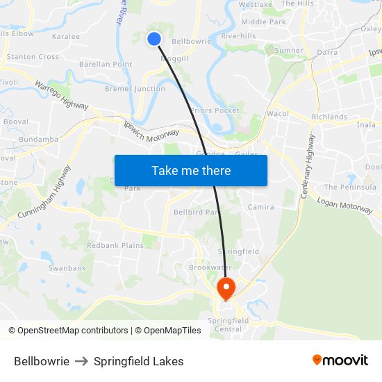 Bellbowrie to Springfield Lakes map