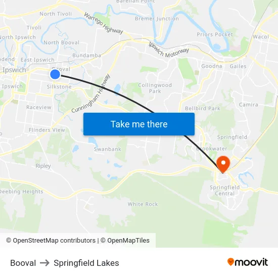 Booval to Springfield Lakes map
