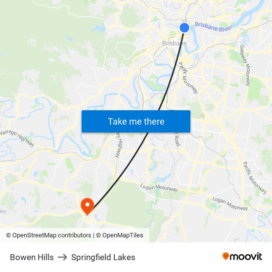 Bowen Hills to Springfield Lakes map