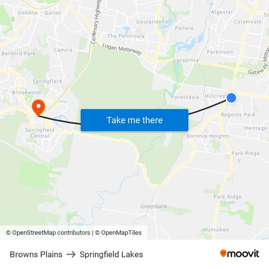 Browns Plains to Springfield Lakes map