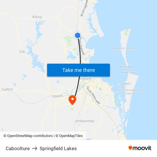 Caboolture to Springfield Lakes map