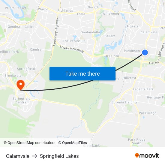 Calamvale to Springfield Lakes map