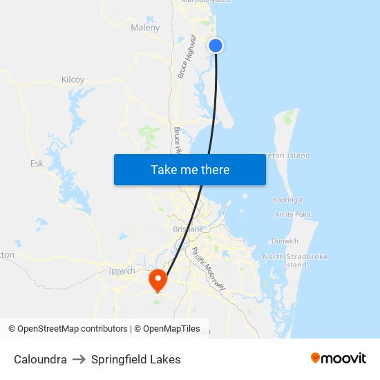 Caloundra to Springfield Lakes map