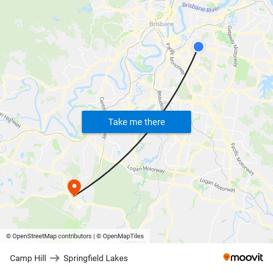 Camp Hill to Springfield Lakes map