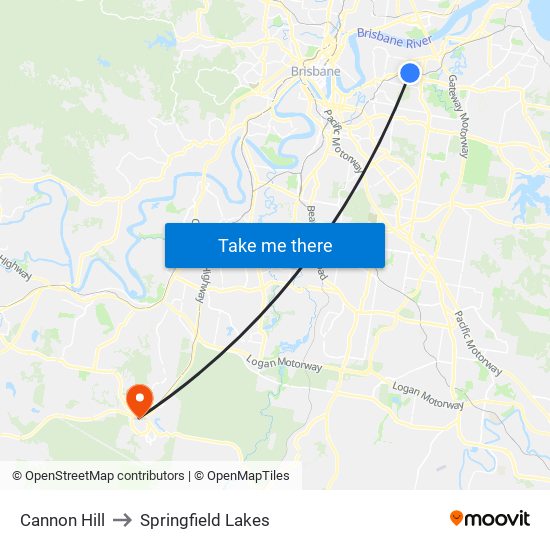 Cannon Hill to Springfield Lakes map