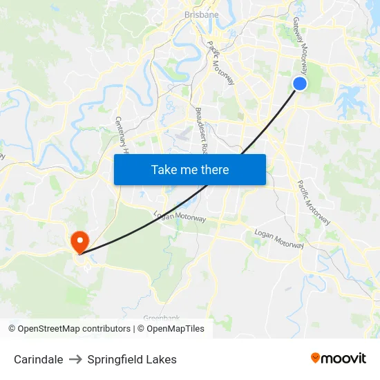 Carindale to Springfield Lakes map