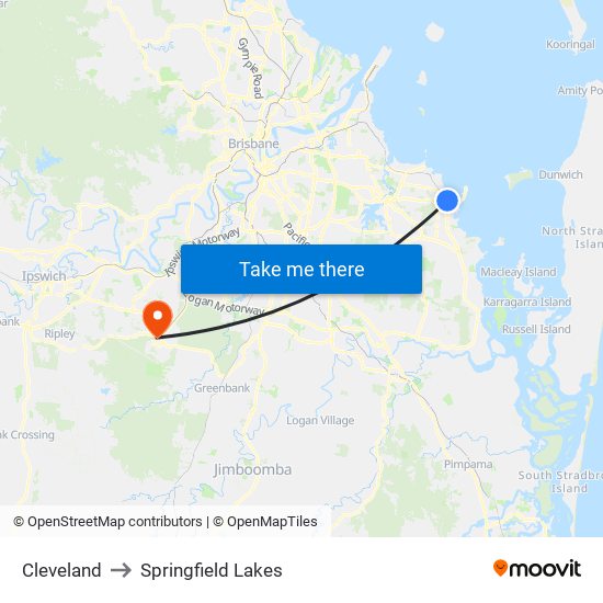 Cleveland to Springfield Lakes map