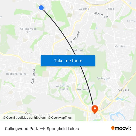 Collingwood Park to Springfield Lakes map
