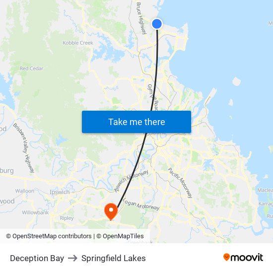 Deception Bay to Springfield Lakes map