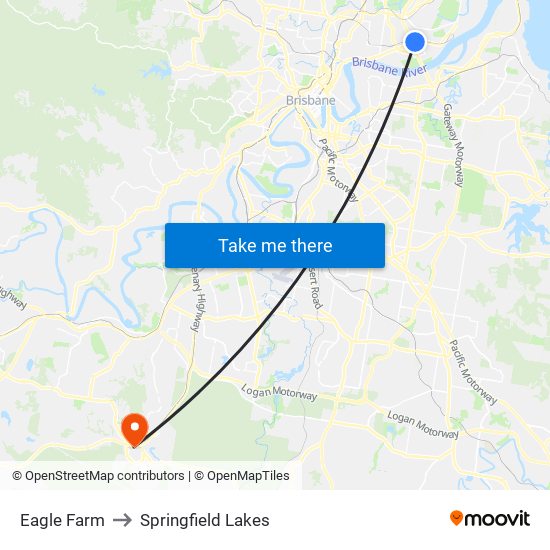 Eagle Farm to Springfield Lakes map