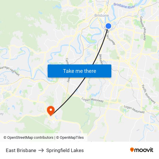 East Brisbane to Springfield Lakes map