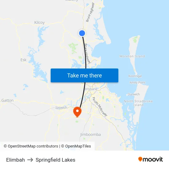 Elimbah to Springfield Lakes map