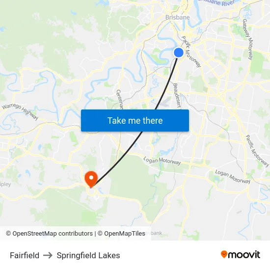 Fairfield to Springfield Lakes map