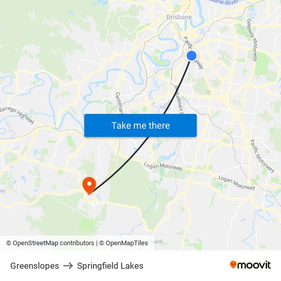 Greenslopes to Springfield Lakes map