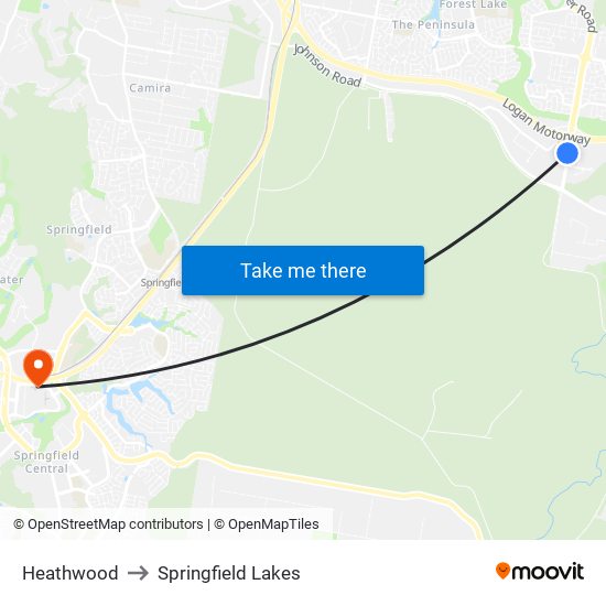 Heathwood to Springfield Lakes map