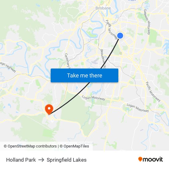 Holland Park to Springfield Lakes map