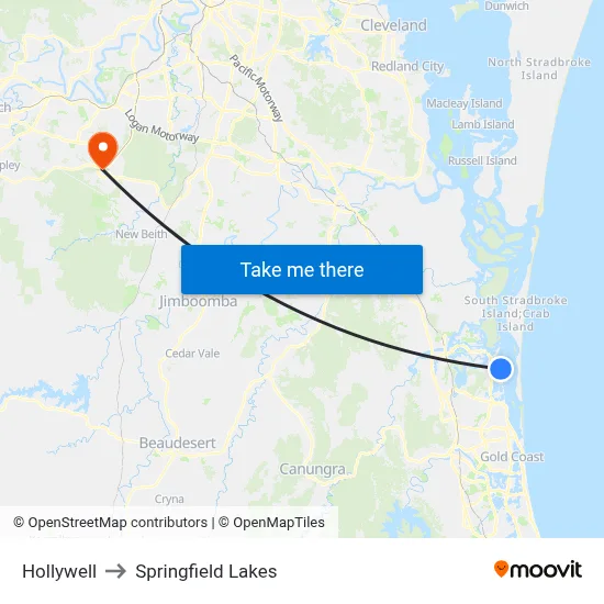 Hollywell to Springfield Lakes map
