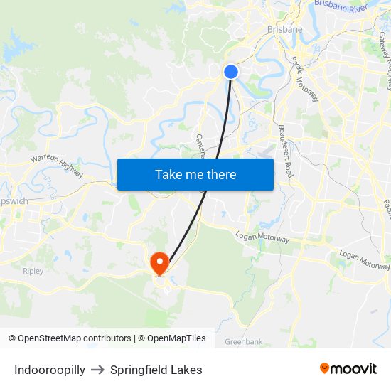 Indooroopilly to Springfield Lakes map