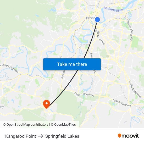Kangaroo Point to Springfield Lakes map
