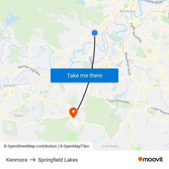 Kenmore to Springfield Lakes map