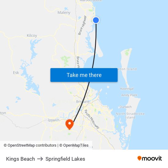 Kings Beach to Springfield Lakes map