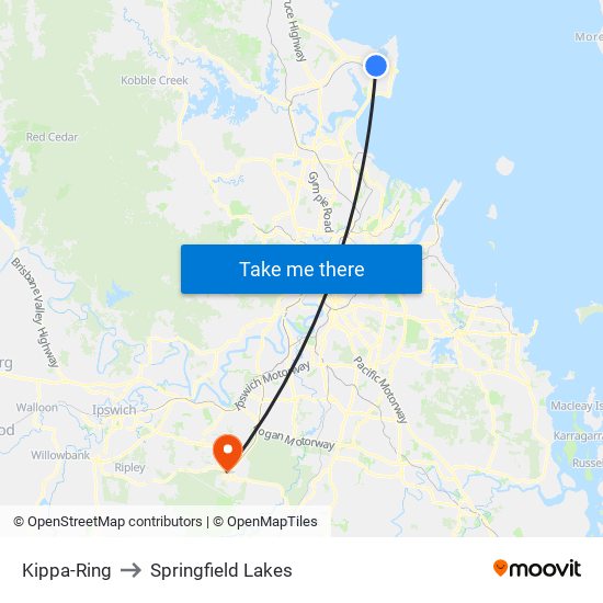 Kippa-Ring to Springfield Lakes map