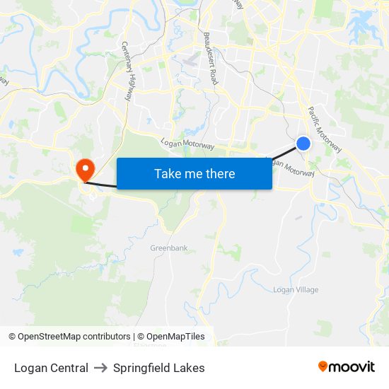 Logan Central to Springfield Lakes map
