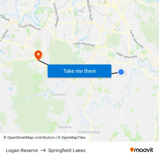 Logan Reserve to Springfield Lakes map