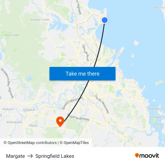 Margate to Springfield Lakes map
