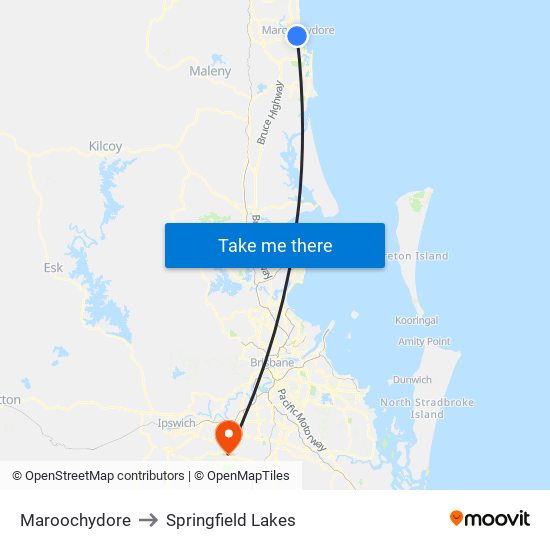 Maroochydore to Springfield Lakes map
