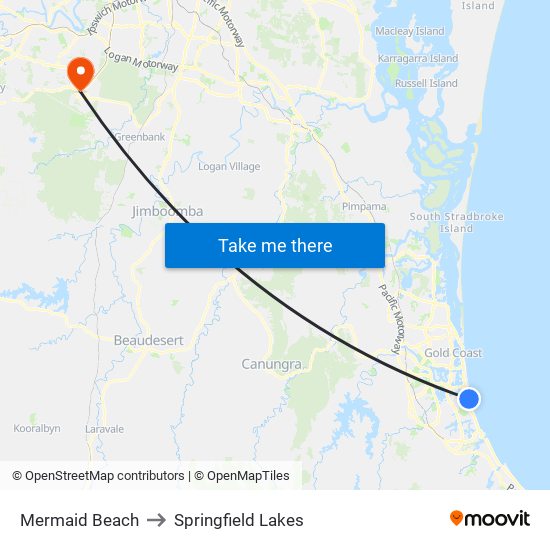 Mermaid Beach to Springfield Lakes map