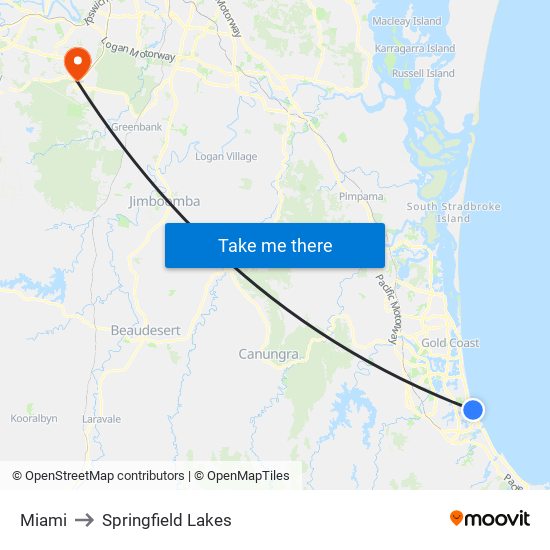 Miami to Springfield Lakes map
