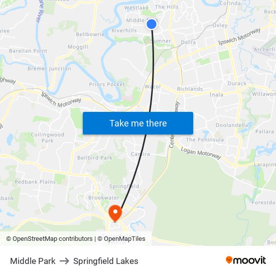 Middle Park to Springfield Lakes map
