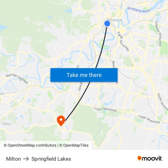 Milton to Springfield Lakes map
