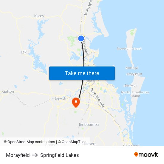Morayfield to Springfield Lakes map