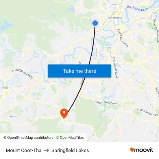 Mount Coot-Tha to Springfield Lakes map