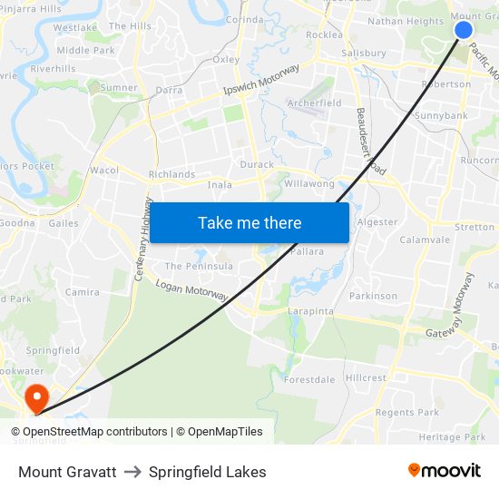 Mount Gravatt to Springfield Lakes map