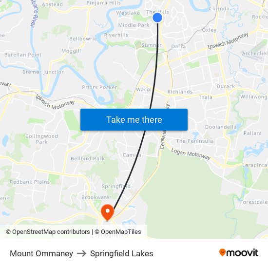 Mount Ommaney to Springfield Lakes map