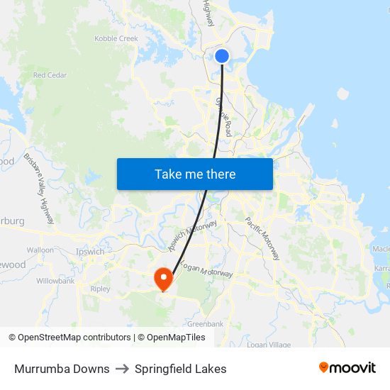 Murrumba Downs to Springfield Lakes map