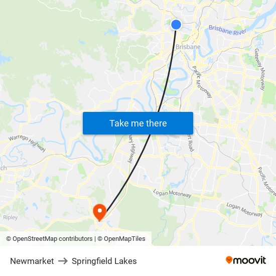 Newmarket to Springfield Lakes map
