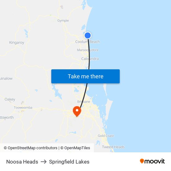 Noosa Heads to Springfield Lakes map